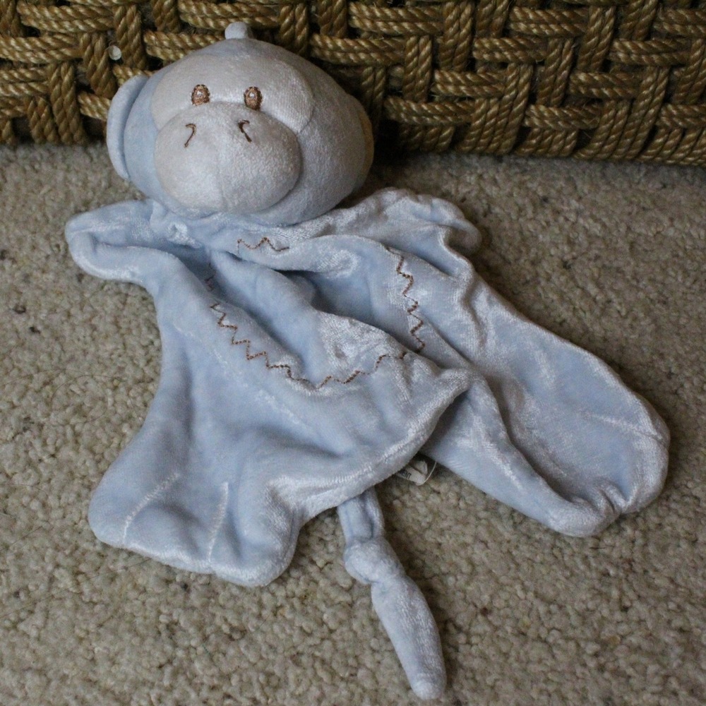 Dandelion Blue Monkey Baby Security Blanket Lovey Plush Small Minimalist Nursery